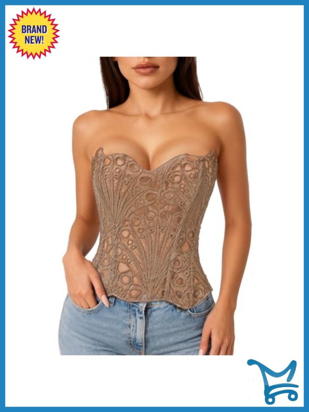 Lacework Sheer Floral Lace Bustier Corset Top Lace-Up Overbust